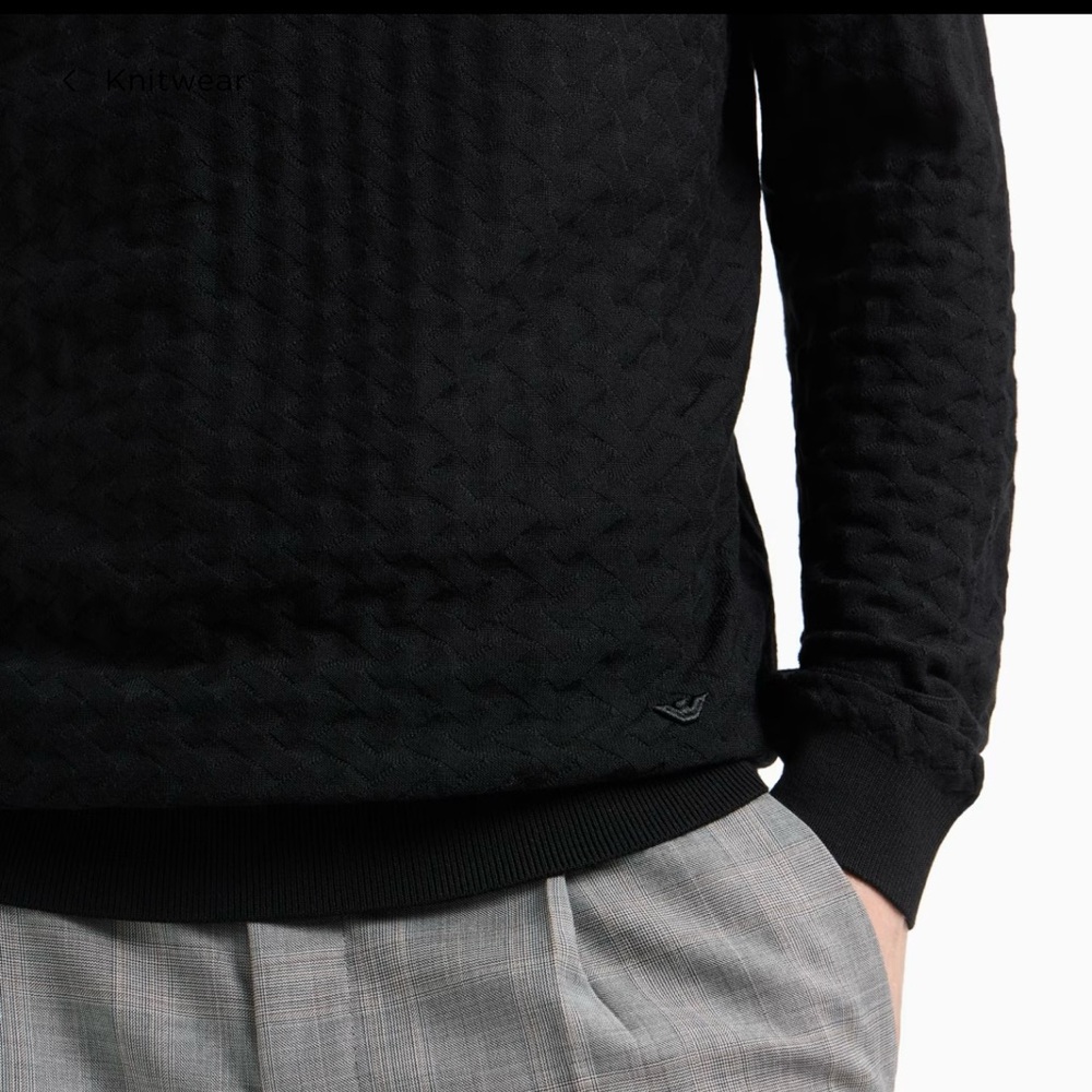 Emporio Armani Black Crewneck Jumper with Textured Design